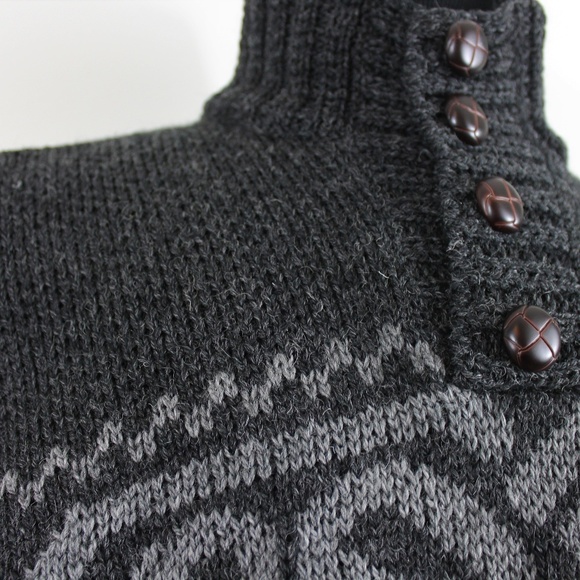 New Tags Aran Wool Button Neck Celtic Knot Sweater Gray Made in Ireland - Picture 5 of 7